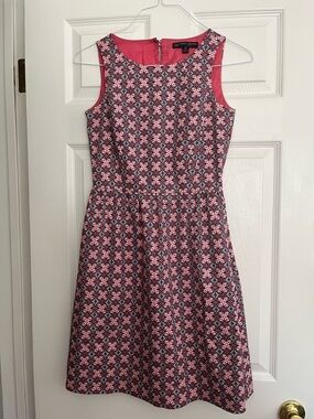 Brooks Brothers 346 Geometric Medallion Dress Pink/Navy - Size 2P